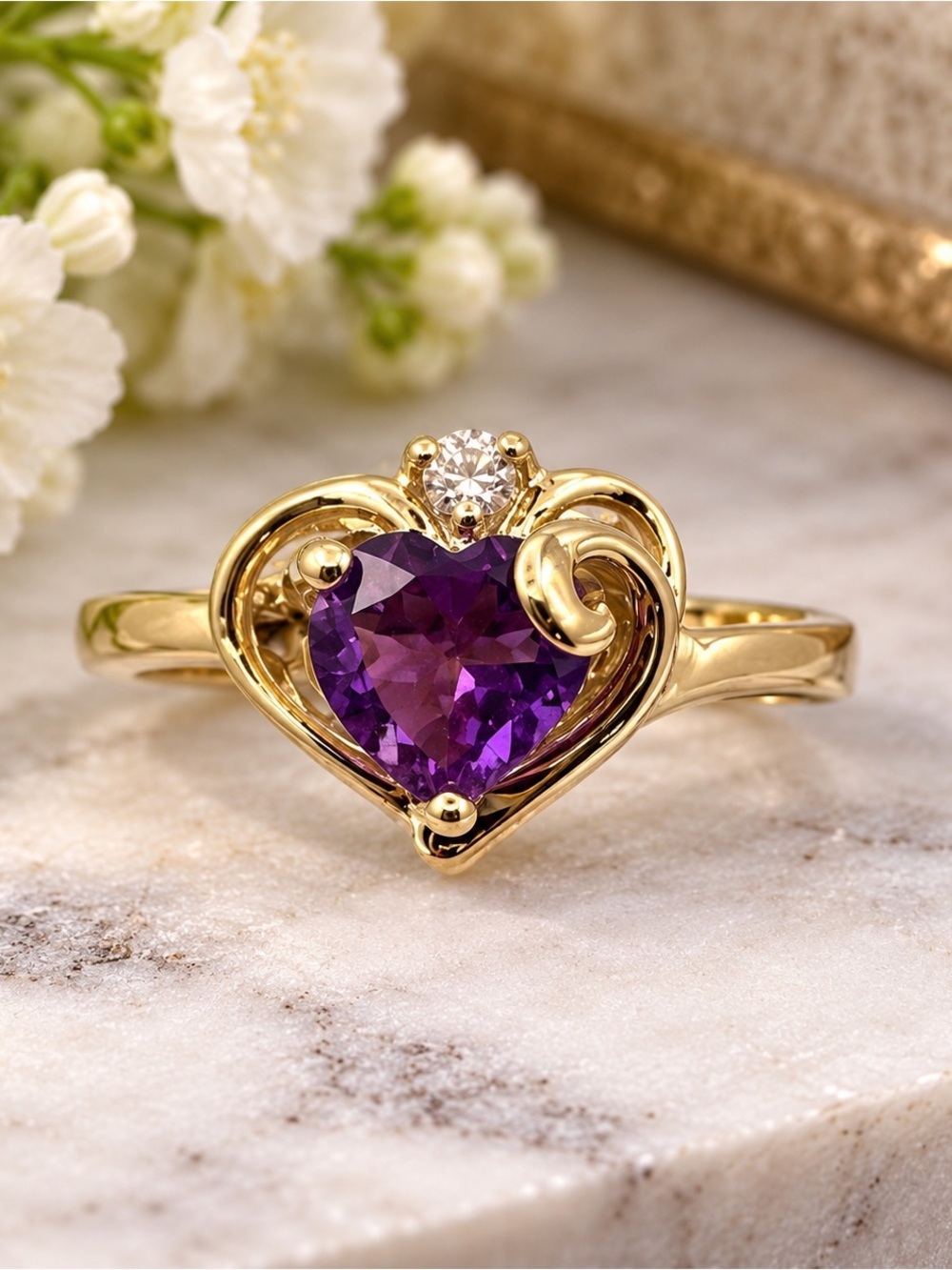 Amethyst heart and sterling silver overlaid with  gold size 7